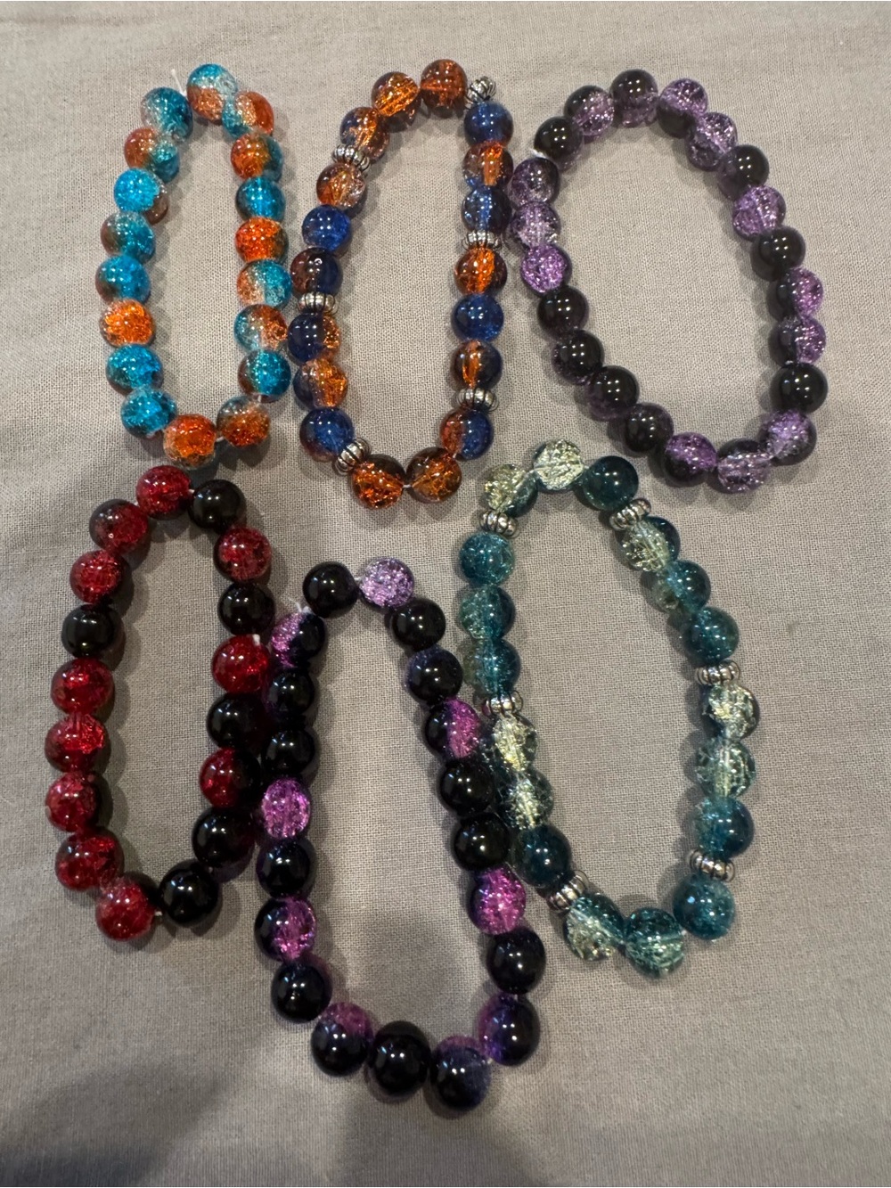 Sparkle Glass Bead Stretch Bracelet - Purple, Teal, Red, Blue, Orange